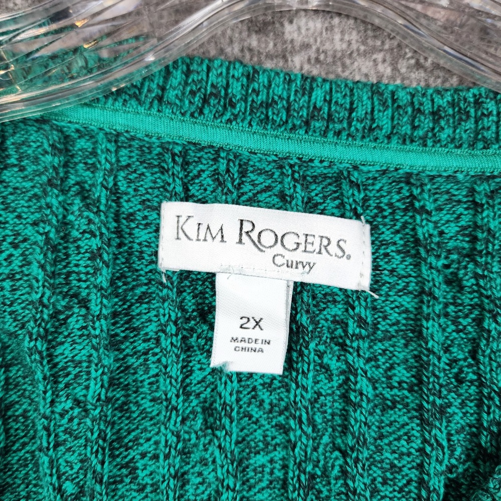 Kim Rogers Sweater Women 2X‎ Green Curvy Cable Knit Cotton Marled Crew Neck - Picture 4 of 5